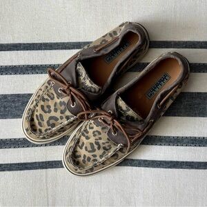 Sperry Animal Print Boat Shoes with Brown Accents